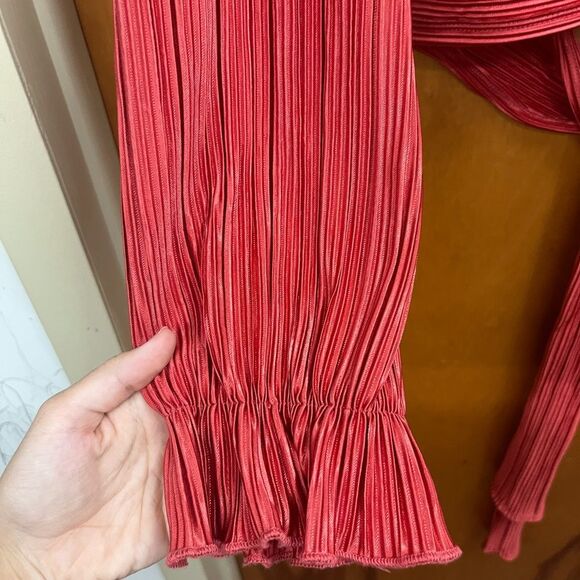 Willow and root Red Pleated long sleeve Blouse with Tie Detail - Picture 3 of 6